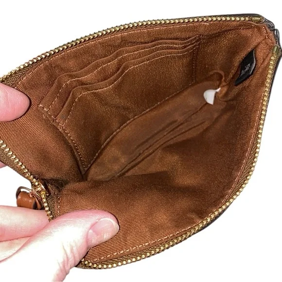 Coach EUC Rainbow Radial Print Khaki and Tan Pride Small Corner Zip Wristlet - Picture 9 of 17